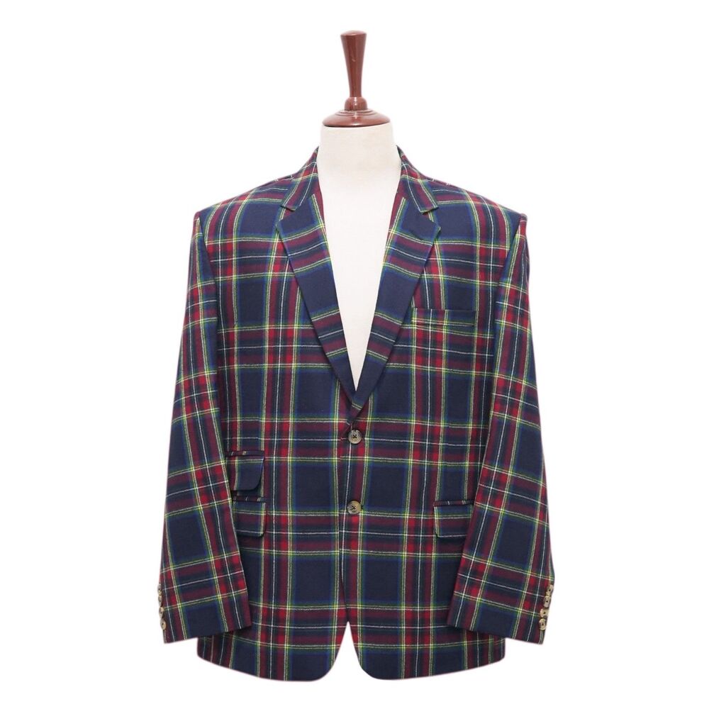 Mens 48R Wool Tartan Plaid Blazer Sport Coat Navy Red Green Preppy Formal